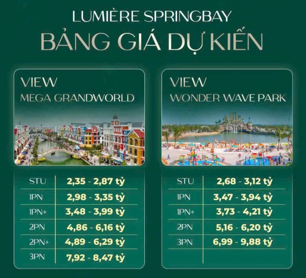Giá bán Lumiere Springbay Ocean Park 2 và bài toán đầu tư bất động sản hàng hiệu tại phía Đông