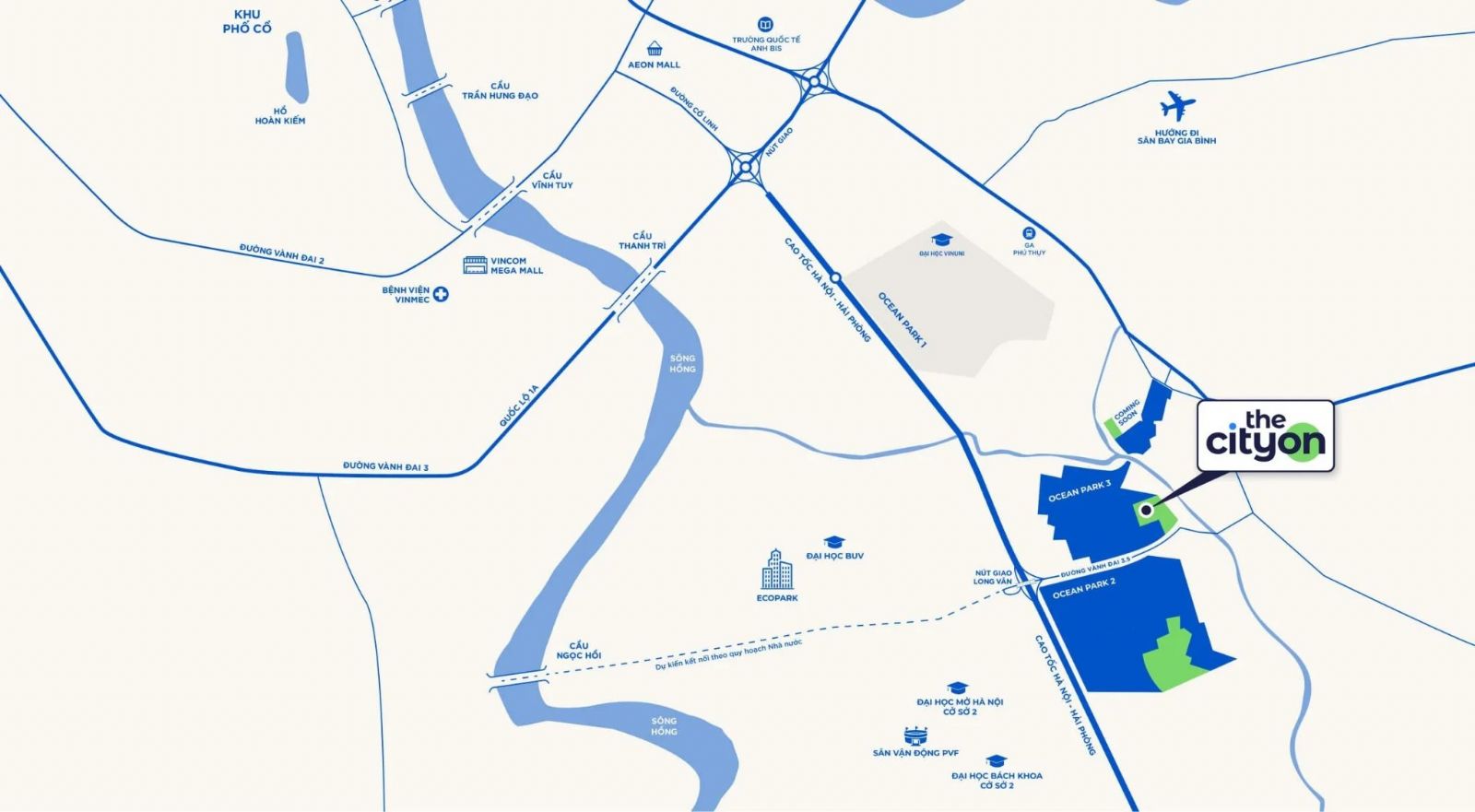 Vị trí The Cityon Imperia Ocean City Hưng Yên và tâm điểm kết nối bờ Đông Thủ đô