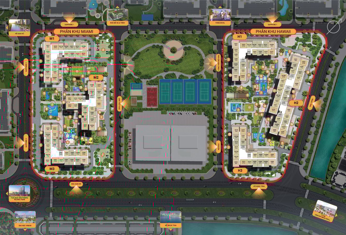 Vị trí phân khu Hawaii Masteri Waterfront Ocean Park Gia Lâm